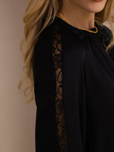 [Black] SilkSilky-AU Long Sleeve Keyhole Neck Women's Blouse 006