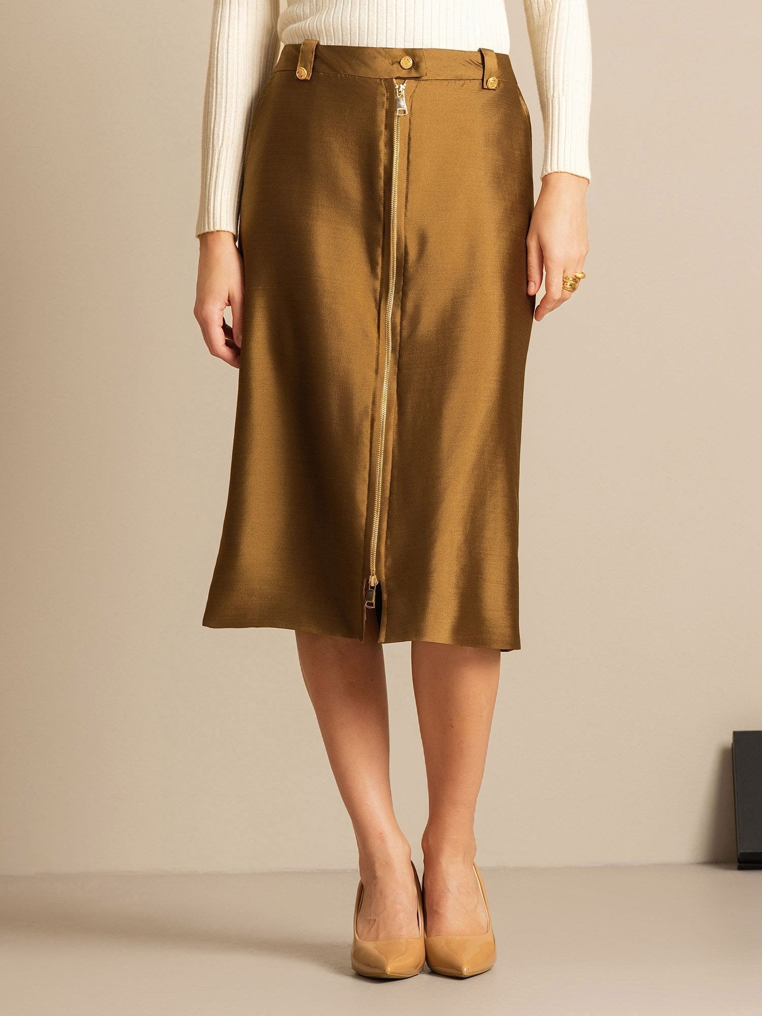 [Bronze] SilkSilky-AU 32Momme Wool Split Skirt 007,