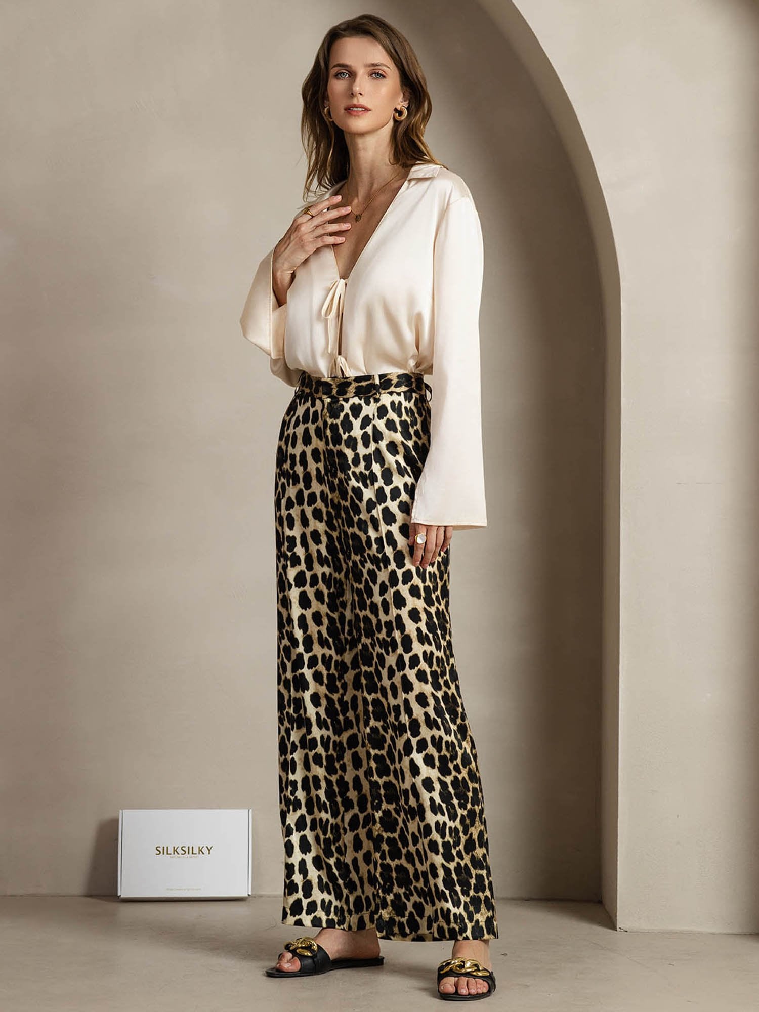 [Leopard] SilkSilky-AU 19Momme Silk Womens Pants 007