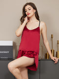 SilkSilky AU Pure Silk Sleeveless Boat Neck Camisole Set Wine 006