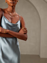 [Grayish Blue] SilkSilky-AU Sleeveless Cowl Neck Dress 006