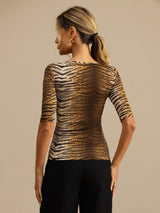 [Tiger] SilkSilky-AU 100% Silk Jersey Half Sleeve Scoop Neck Women's T-Shirt 002