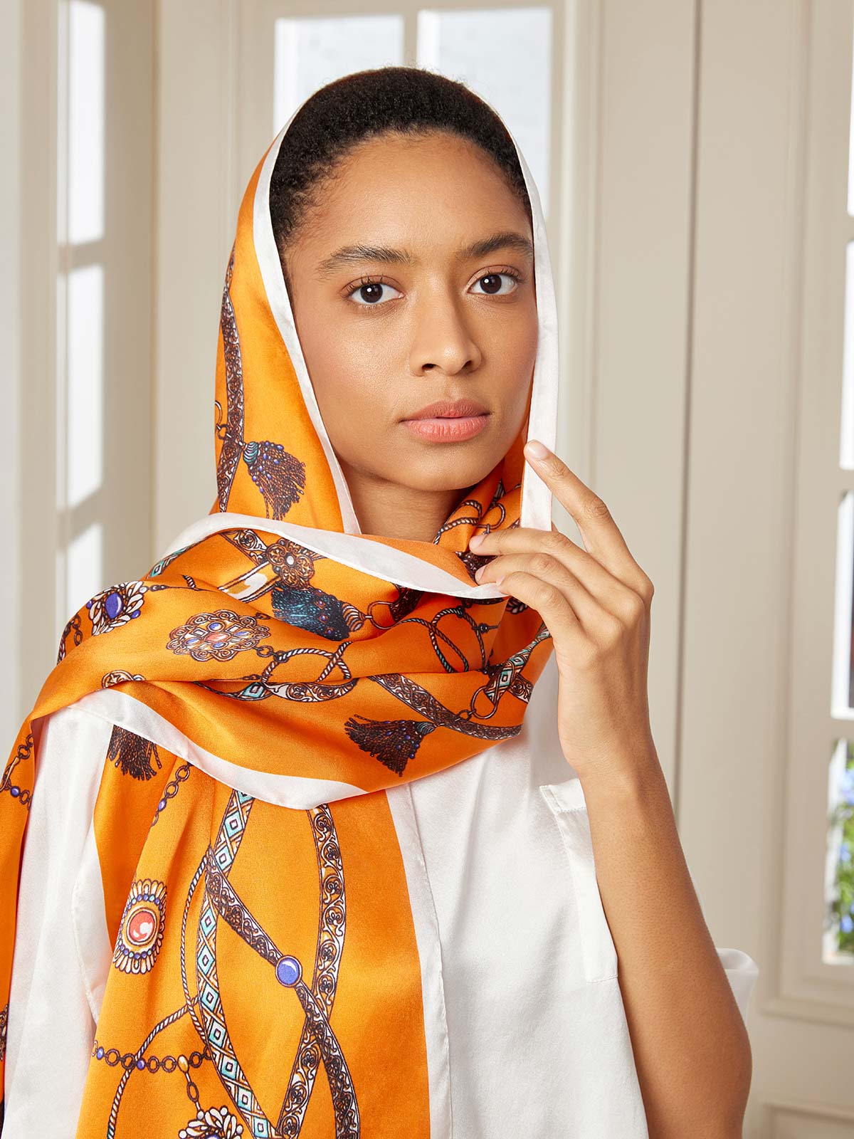 SilkSilky AU Pure Silk Scarf Orange 003