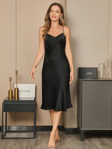 [Black] SilkSilky-AU Spaghetti Strap V Neck Dress 002
