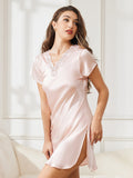 SilkSilky AU Pure Silk Short Sleeve Sweetheart Neck Nightgown LightPink 001