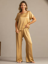 [Tan] SilkSilky-AU 19Momme Machine-Washable Silk Short Sleeve Women's Pyjamas 005