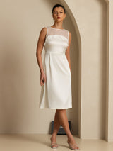 [White] SilkSilky-AU Sleeveless Illusion Neck Dress 001