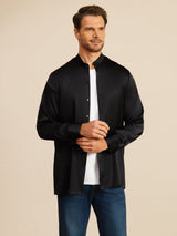[Black] SilkSilky-AU Long Sleeve Stand Collar Men''s Shirt 004