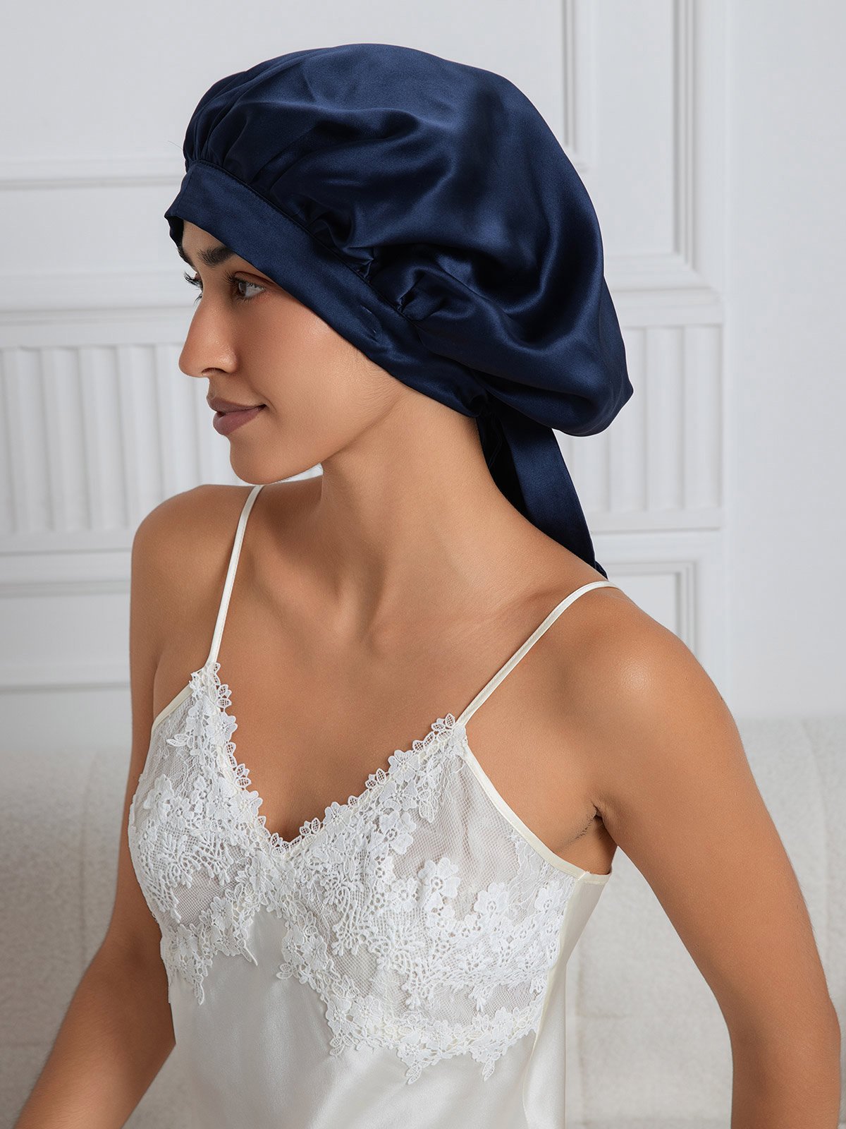 SilkSilky-AU Pure Silk Sleep Cap DarkBlue 002