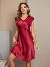 [Wine] SilkSilky-AU Cap Sleeve V Neck Nightgown 003