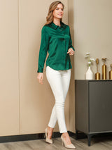 [Dark Green] SilkSilky-AU Long Sleeve Lapel Collar Women's Shirt 006
