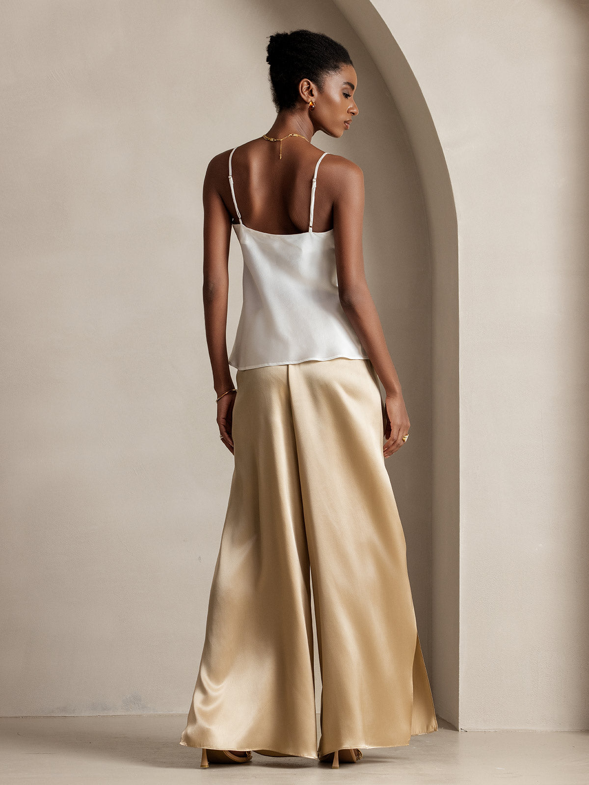 [Champagne] SilkSilky-AU 19Momme Silk Split Women's Pants 002