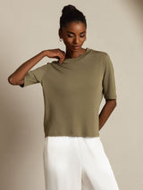 [Burnt Olive] SilkSilky-AU Half Sleeve Crew Neck Women's T-Shirt 008
