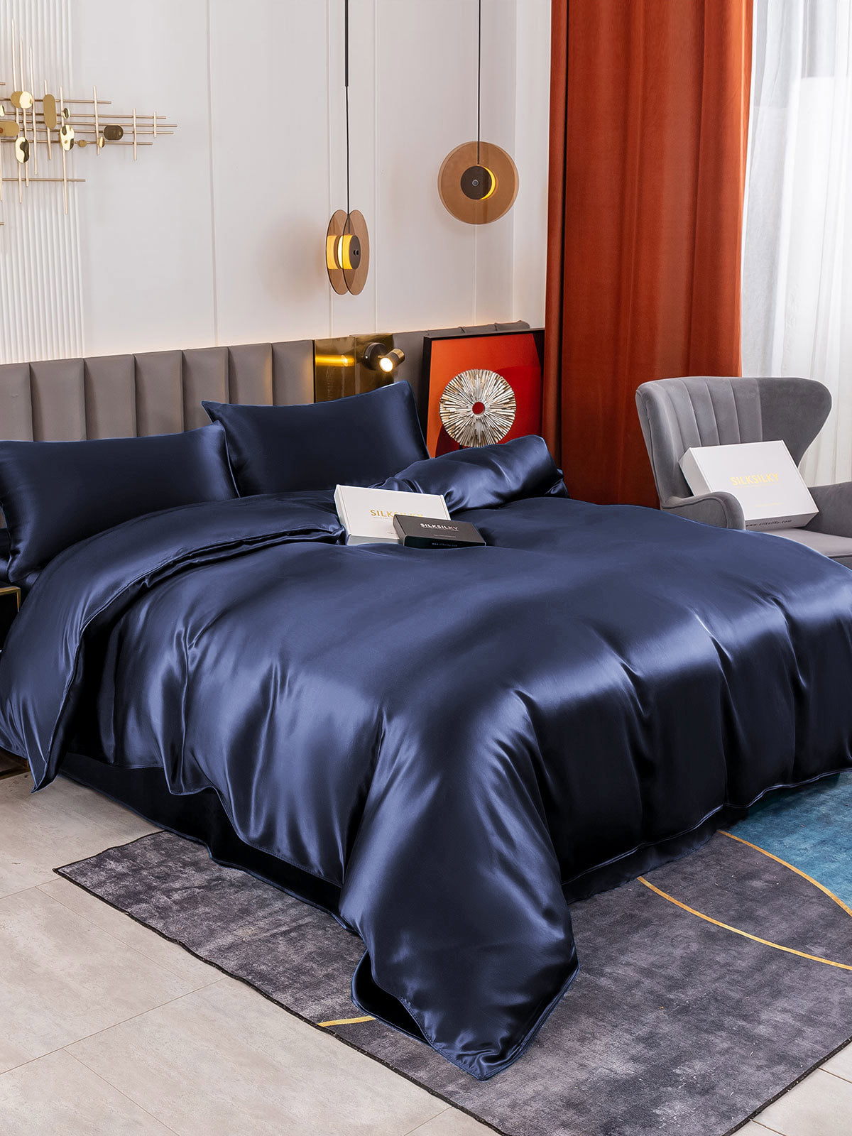 SilkSilky AU 19Momme Pure Silk Bedding Set DarkBlue 003