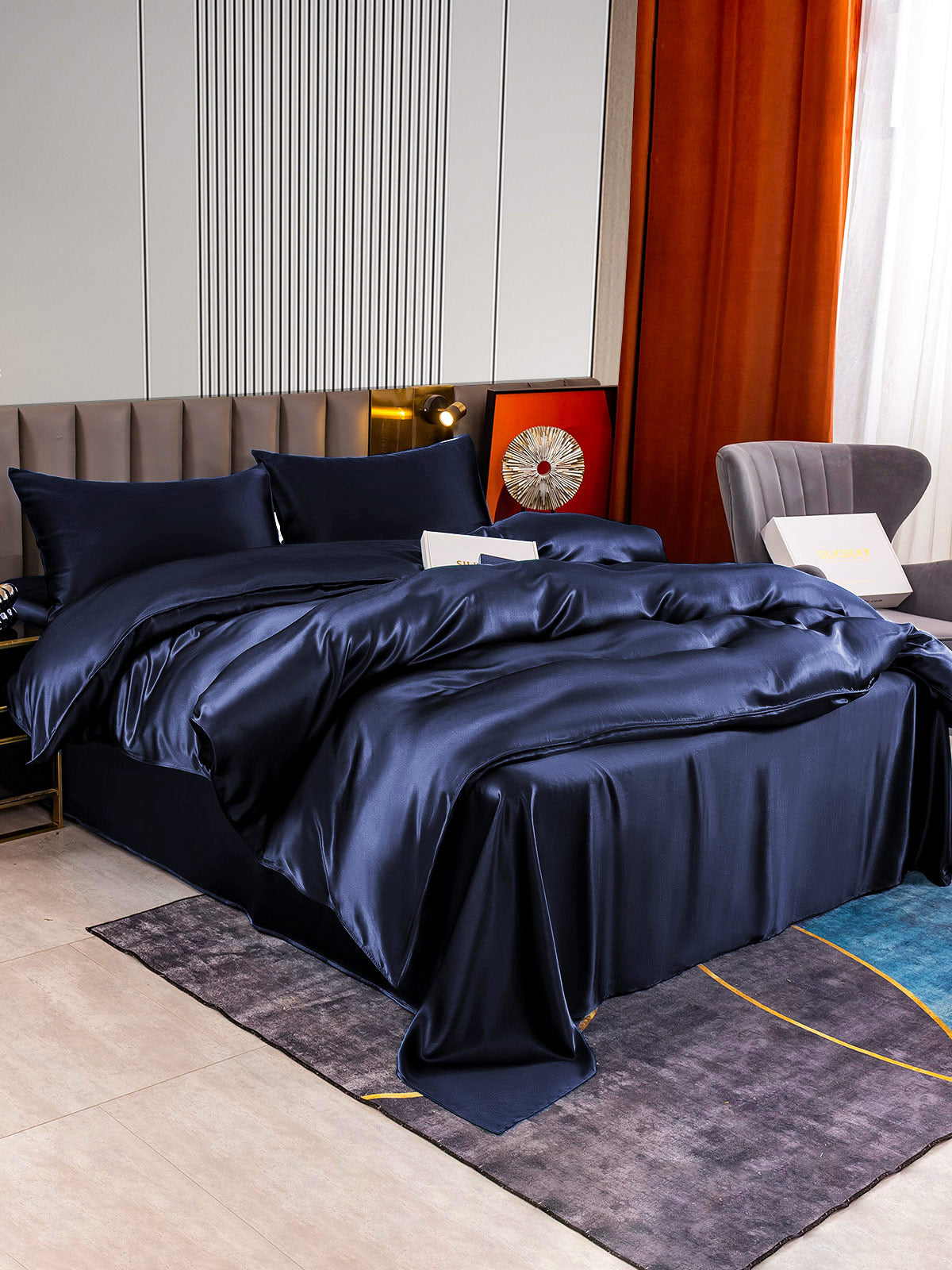 SilkSilky AU 22Momme Pure Silk Bedding Set DarkBlue 003