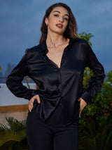 [Black] SilkSilky-AU Long Sleeve Lapel Collar Women's Shirt 001
