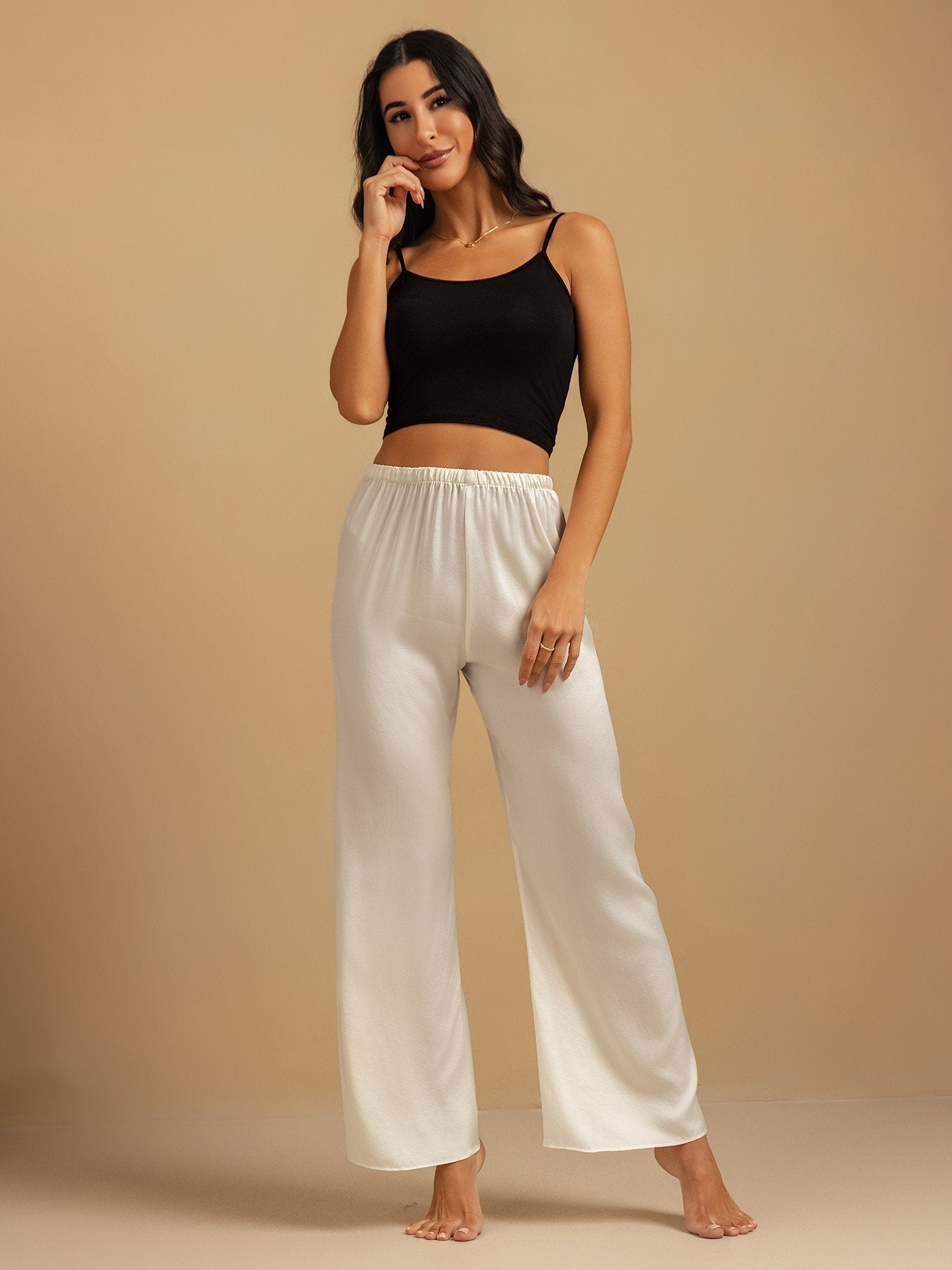 [White] SilkSilky-AU 19Momme Washable Silk Womens Sleep Bottoms 005,