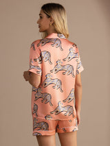 [Pink Cat] SilkSilky-AU Short Sleeve Lapel Collar Women's Pyjamas 002