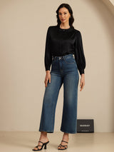 [Black] SilkSilky-AU 19Momme Long Sleeve Round Neck Blouse 006