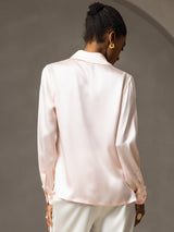 [Pink] SilkSilky-AU 19Momme Stretch Silk Charmeuse Long Sleeve Lapel Collar Women's Shirt 002