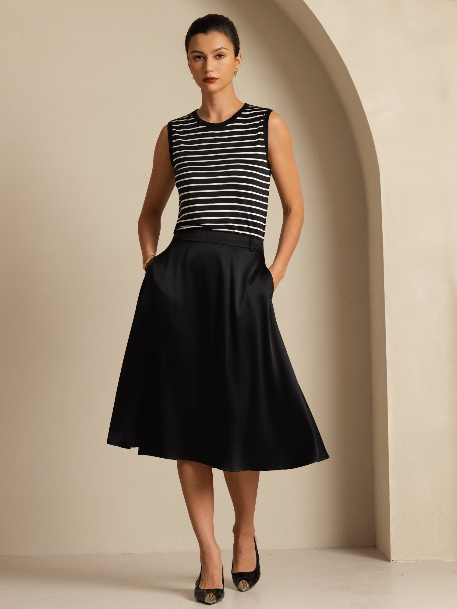 [Black] SilkSilky-AU 19Momme Silk Skirt 001