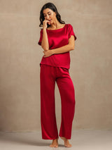 [Wine] SilkSilky-AU 19Momme Machine-Washable Silk Short Sleeve Women's Pyjamas 006