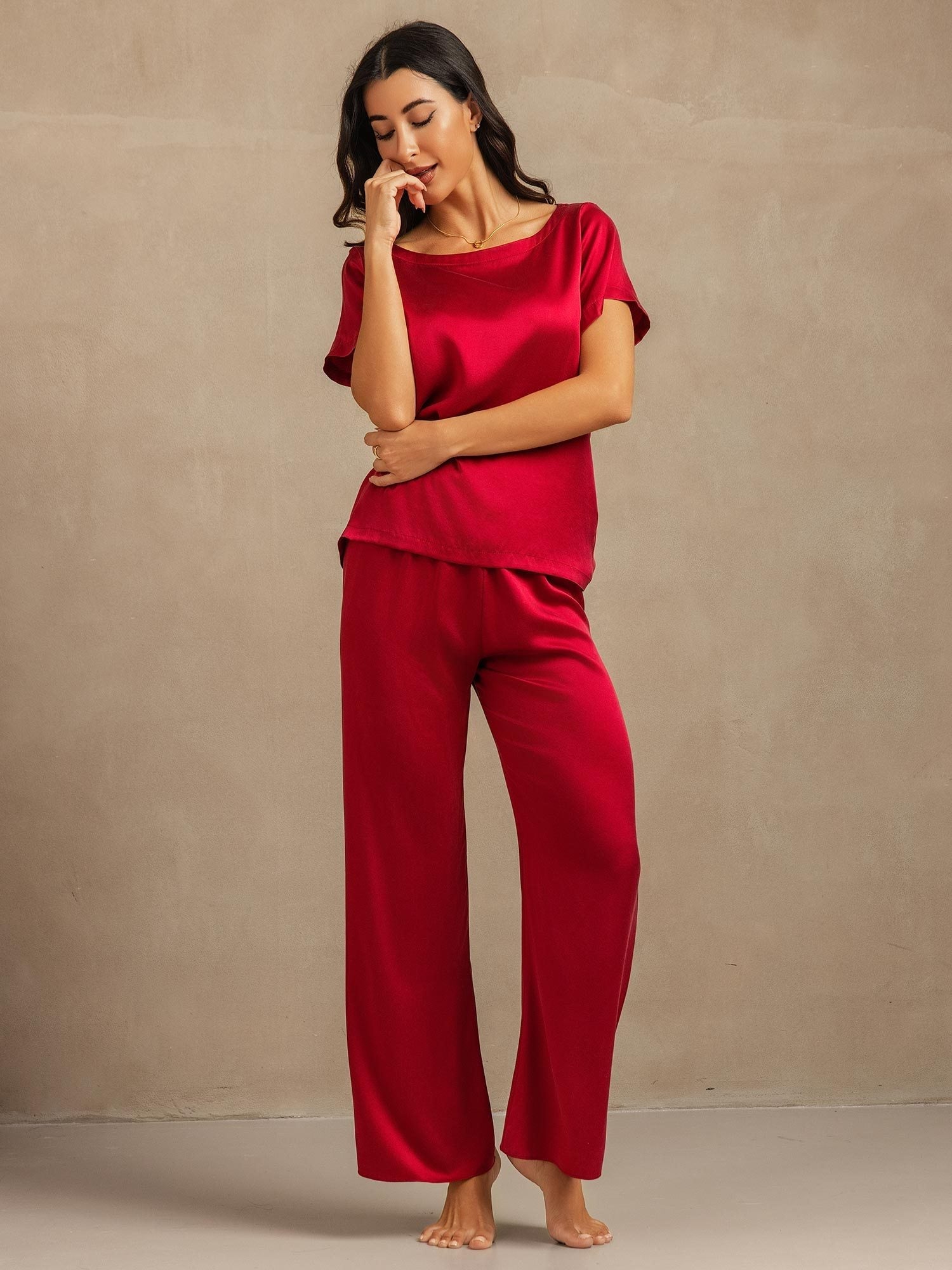 [Wine] SilkSilky-AU 19Momme Washable Silk Womens Pajamas 006