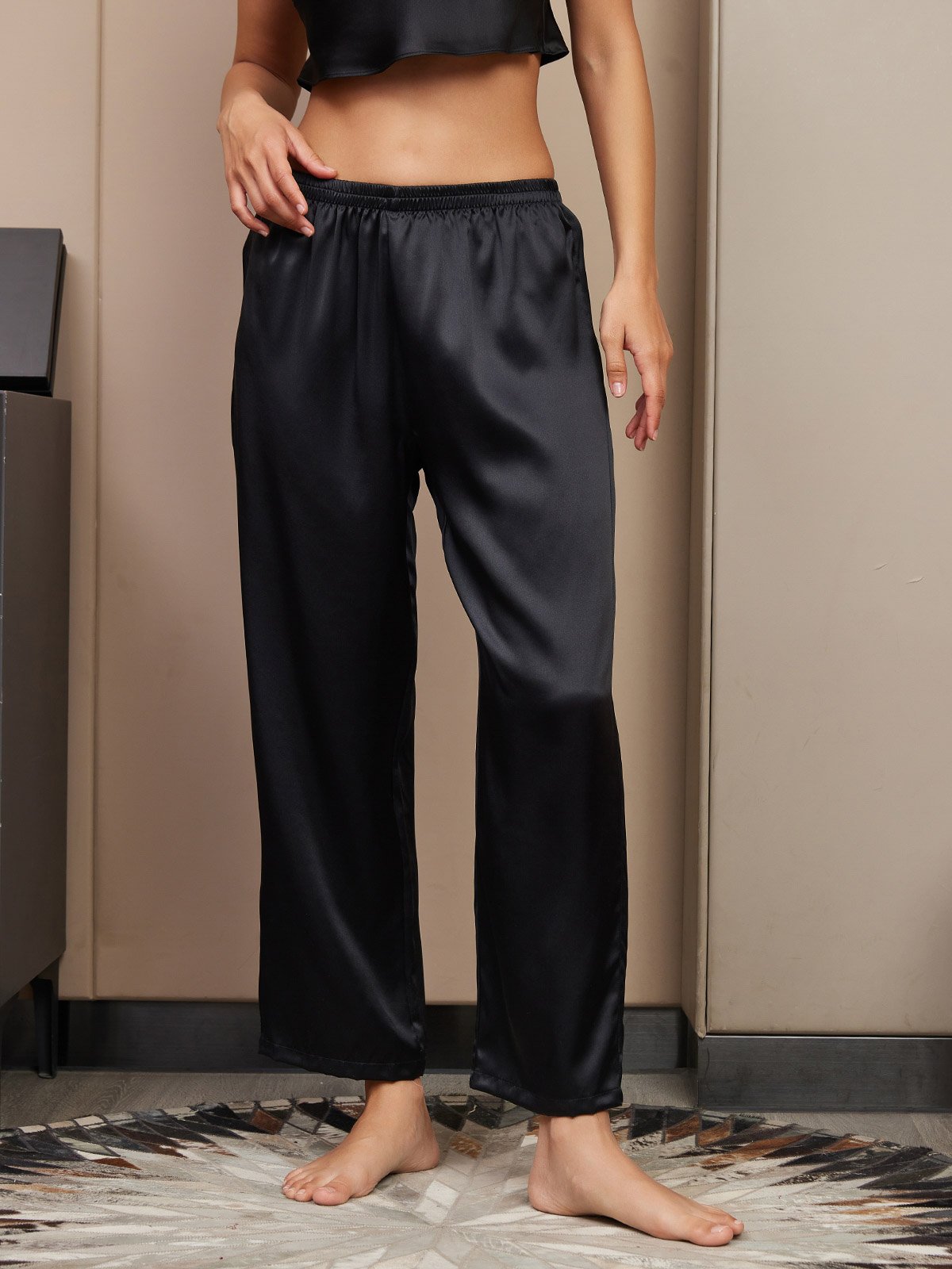 [Black] SilkSilky-AU Pure Silk Womens Sleep Bottoms 003
