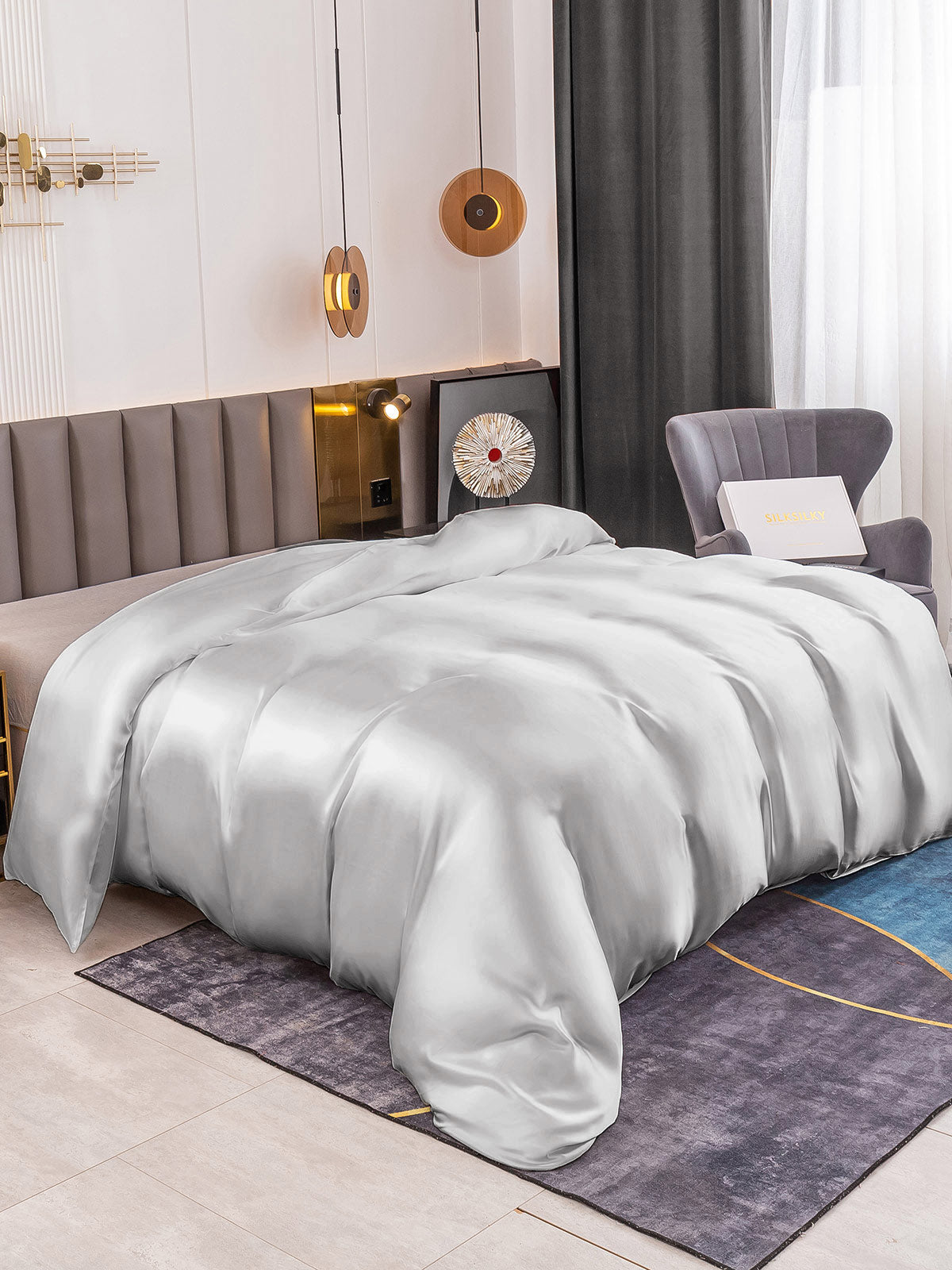 SilkSilky AU 19Momme Pure Silk Duvet Cover Silver 001