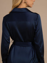 [Dark Blue] SilkSilky-AU Long Sleeve Lapel Collar Dress 005