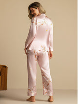 [Pink] SilkSilky-AU Long Sleeve Lapel Collar Women's Pyjamas 002