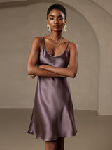[Purple Gray] SilkSilky-AU Spaghetti Strap V Neck Dress 006