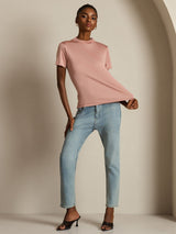 [Pink] SilkSilky-AU 100% Silk Jersey Short Sleeve Mock Neck Women's T-Shirt 004