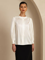 [White] SilkSilky-AU 19Momme Long Sleeve Round Neck Blouse 003