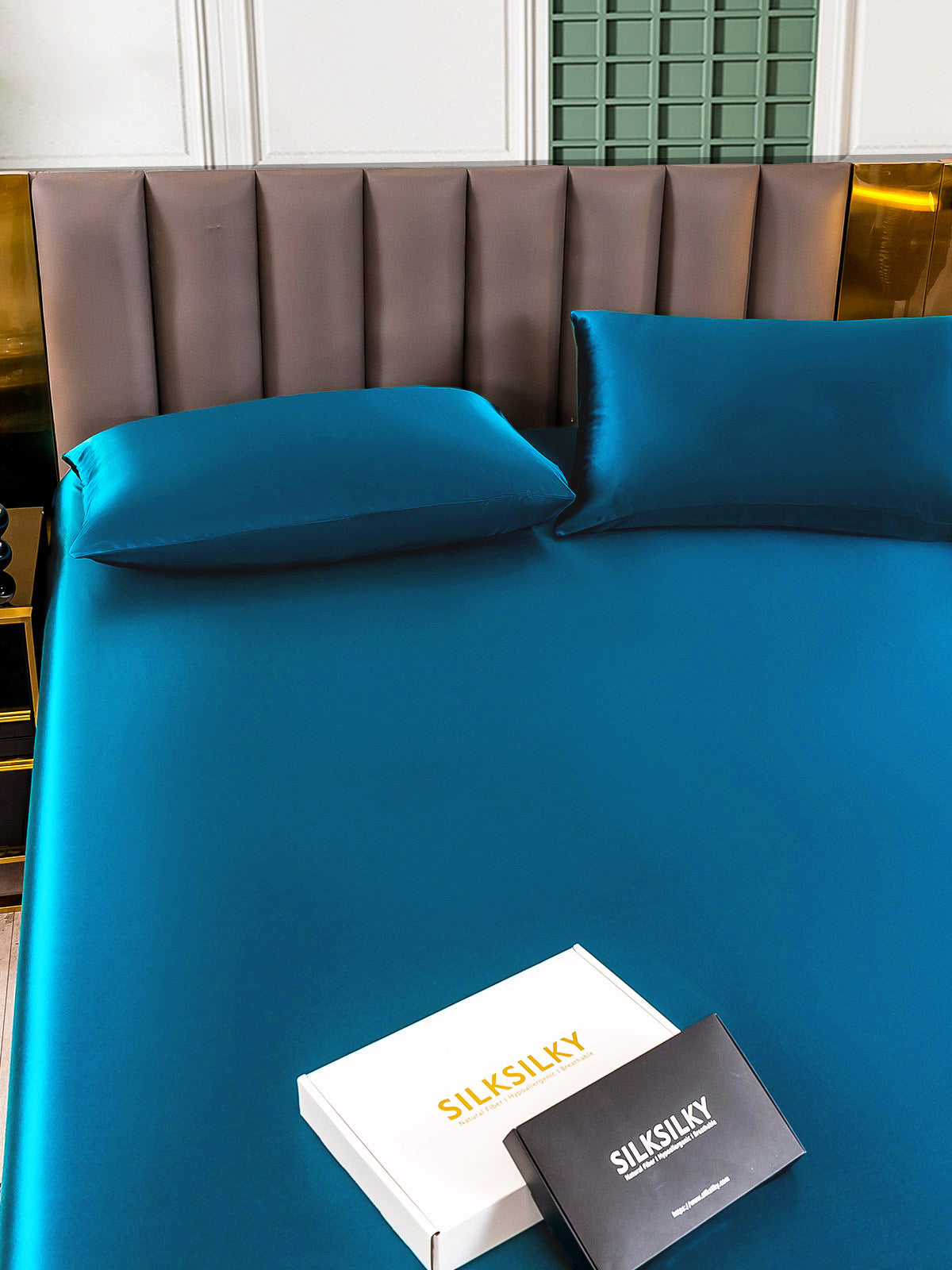 [Teal] SilkSilky-AU 25Momme Pure Silk Bedding Set 005