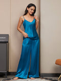 SilkSilky AU Pure Silk Sleeveless V Neck Camisole Set Teal 004