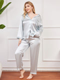 SilkSilky AU Pure Silk Long Sleeve Lapel Plus Size Pyjamas LightBlue 005