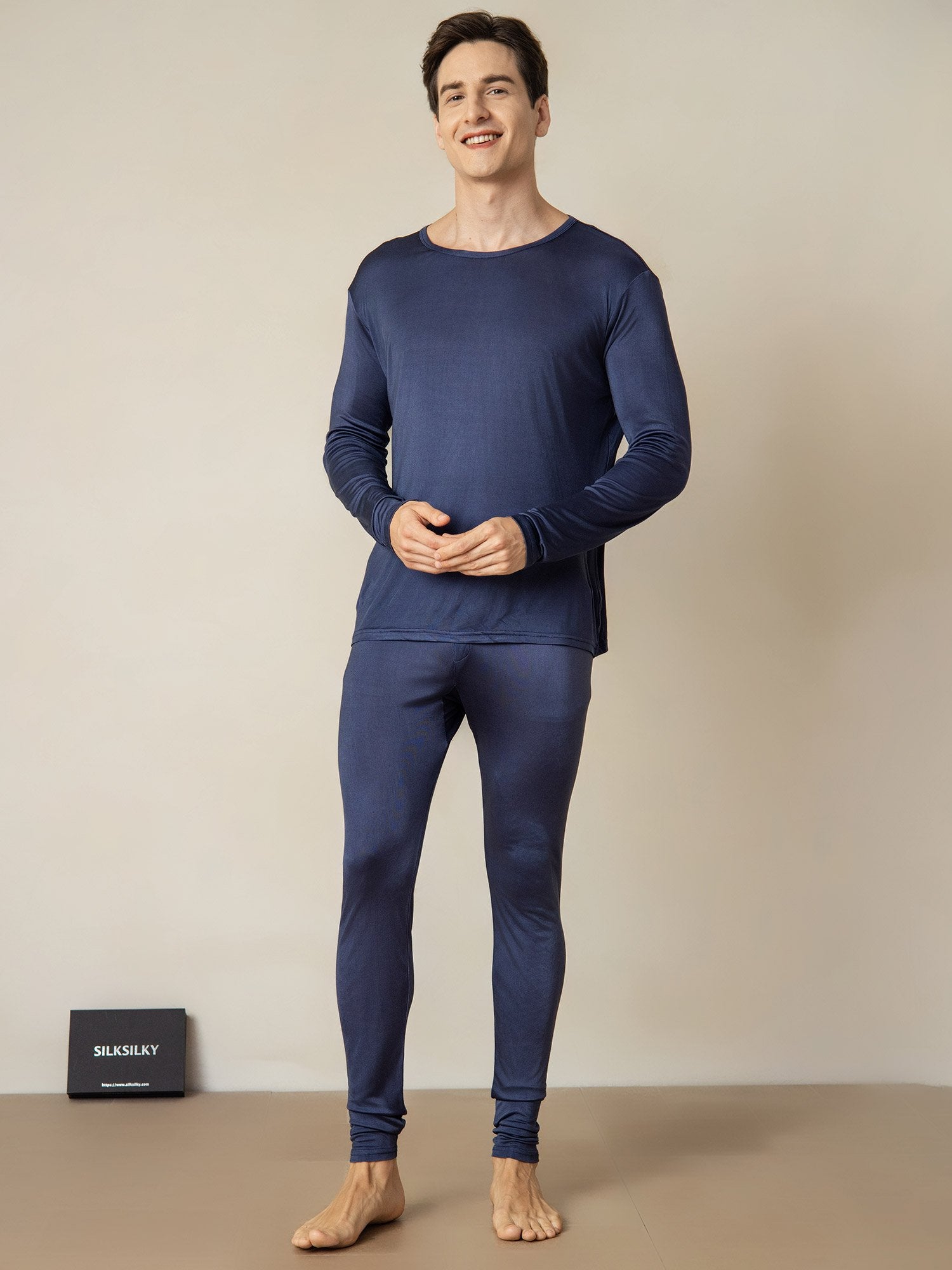 [DarkBlue] SilkSilky-AU Silk Knitted Round Neck Men's Pyjamas 001