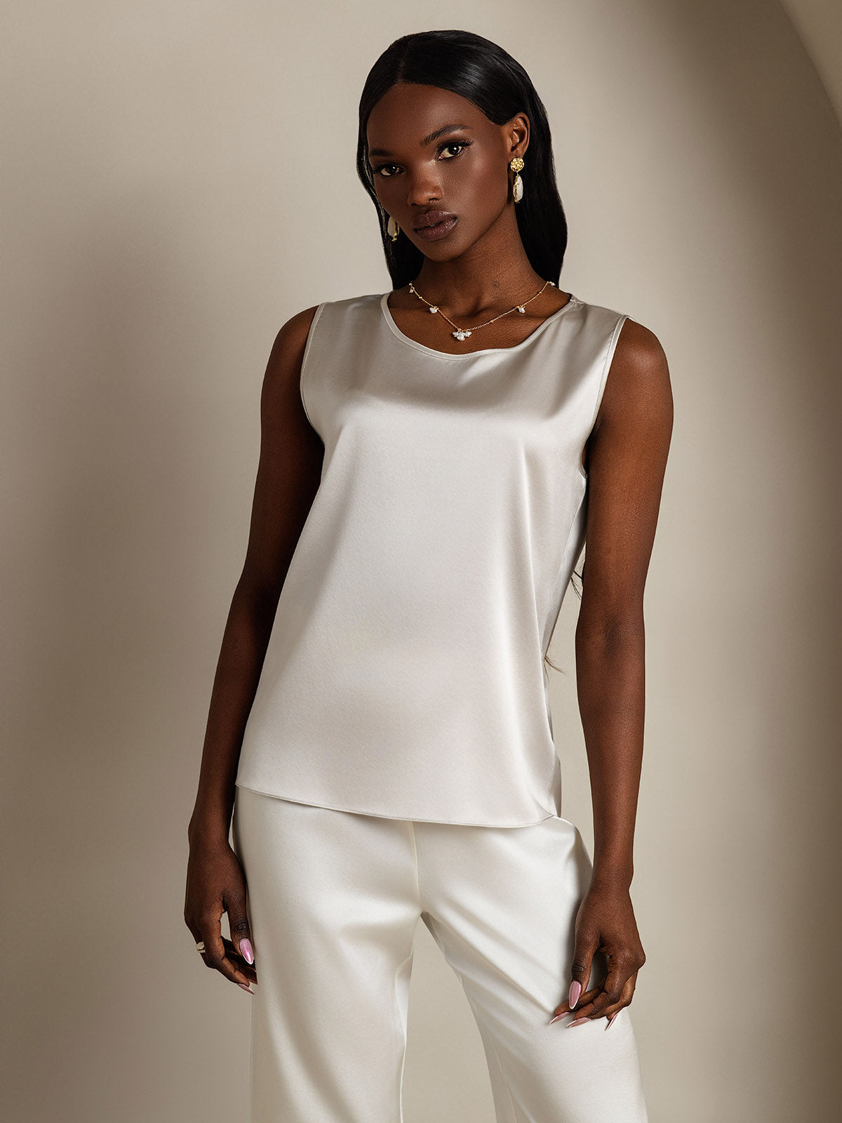 [Light Gray] SilkSilky-AU 19Momme Silk Round Neck Camisole 003
