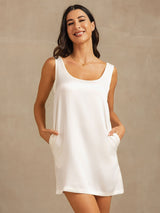 [White] SilkSilky-AU 19Momme Machine-Washable Silk Sleeveless Scoop Neck Nightgown 007