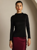 [Black] SilkSilky-AU Pure Silk High Neck Women's T-Shirt 001