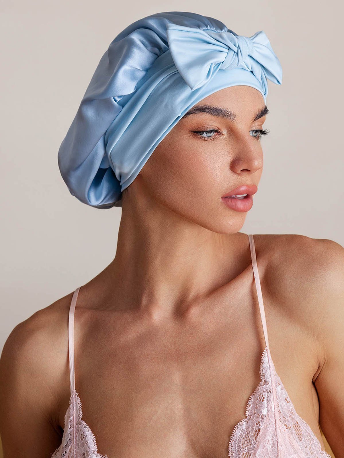 SilkSilky-AU Pure Silk Sleep Cap SkyBlue 001