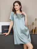 SilkSilky AU Pure Silk Short Sleeve Round Neck Nightgown LightBlue 003