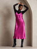 SilkSilky-AU Pure Silk Sleeveless Round Neck Dress RoseRed 005