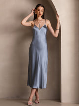 [Grayish Blue] SilkSilky-AU Sleeveless V Neck Dress 006