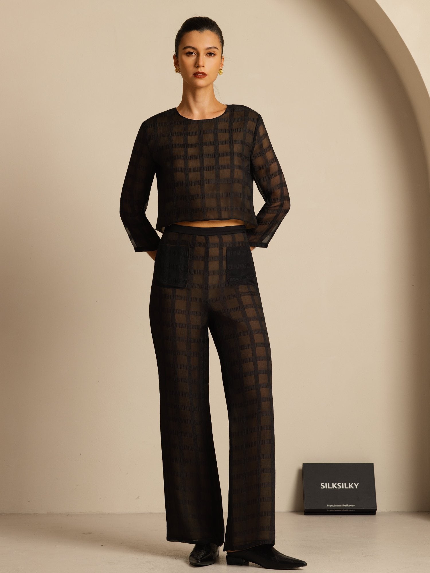 [Black] SilkSilky-AU Pure Silk Womens Pants 007