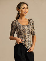[Snakeskin] SilkSilky-AU 100% Silk Jersey Half Sleeve Scoop Neck Women's T-Shirt 004