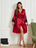 SilkSilky AU Pure Silk 3/4 Sleeve Womens Robe DarkRed 005