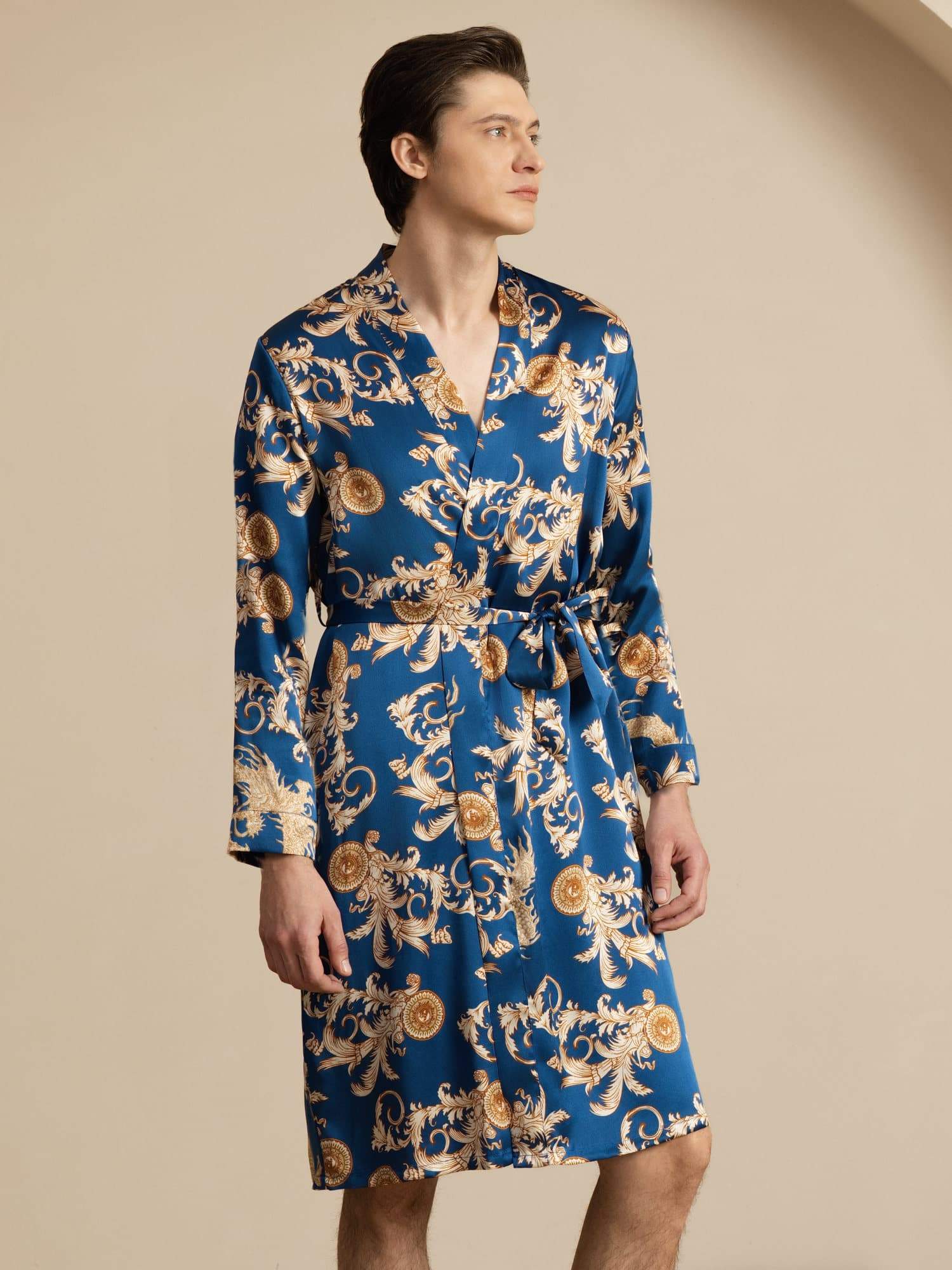 [Navy Dragon] SilkSilky-AU Long Sleeve Mens Robe 001