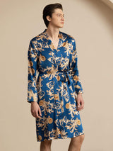 [Navy Dragon] SilkSilky-AU Long Sleeve Men's Dressing Gown 001